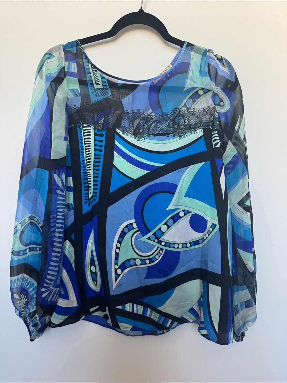 Emilio Pucci Blue Multi-Print Sheer Blouse
